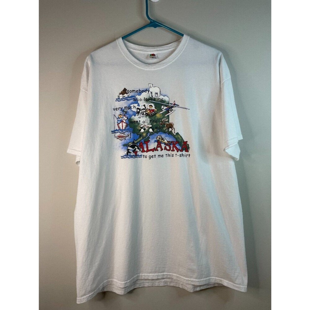 Vintage Alaska Graphic Souvenir Fruit of the Loom White Shirt Size XL